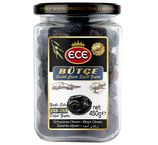 ECE - BÜTCE Gemlik Cesidi Siyah Zeytin - turecké olivy s peckou, 450g
